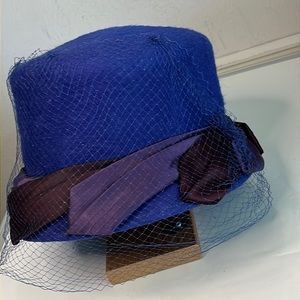 Henry Pollak Melosoie 100% Wool Hat New York Blue Purple Ribbon Vintage Estate
